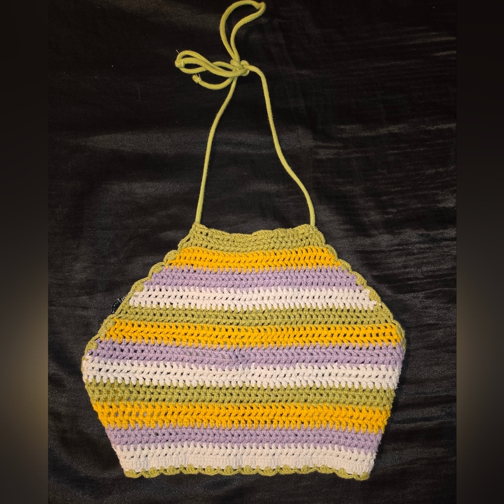 Striped Crochet Halter Crop Top